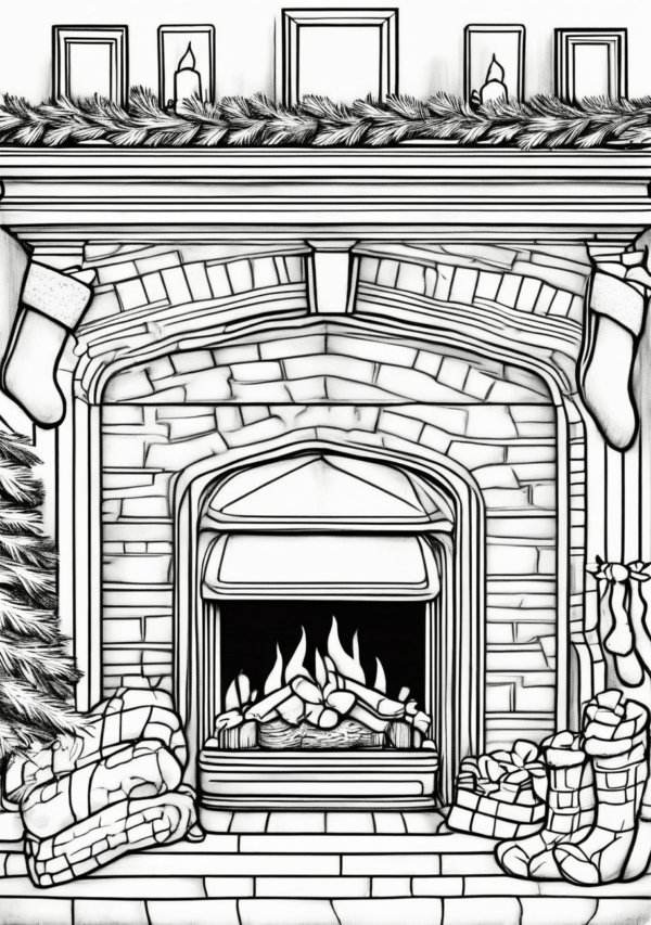 Cozy Christmas Fireplace Coloring Book - Digital Download - 11 Pages - Image 3