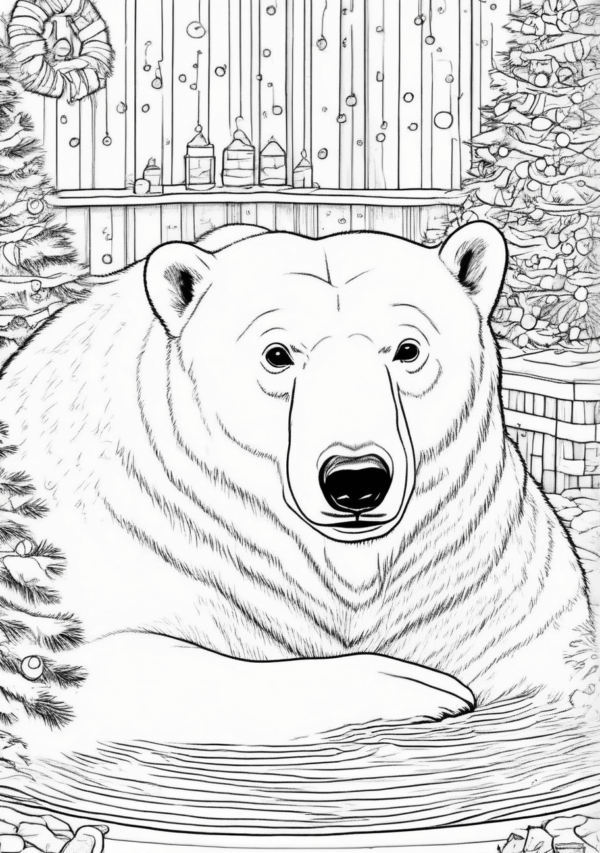 Christmas Polar Bear Coloring Book Digital Download - 11 Pages