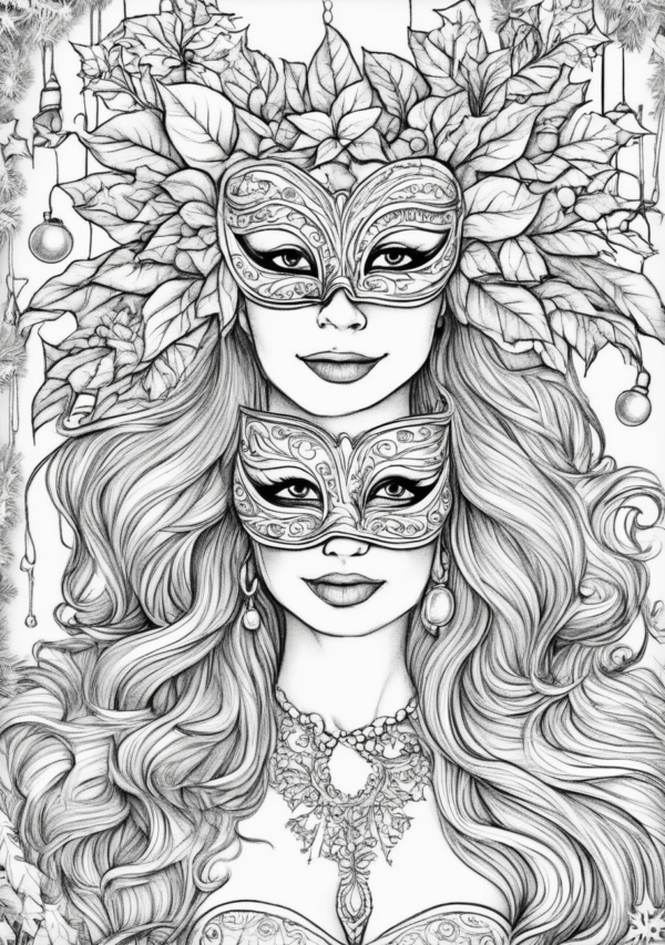 Christmas Masquerade Coloring Book for Relaxation - 11 Pages - Image 3