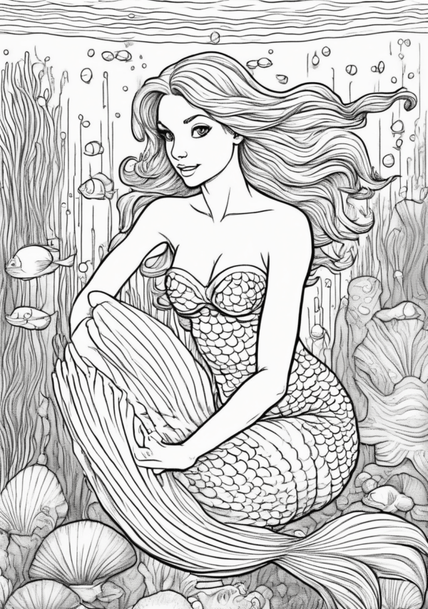 Beautiful Mermaid Christmas Coloring Book Download - 11 Pages - Image 3