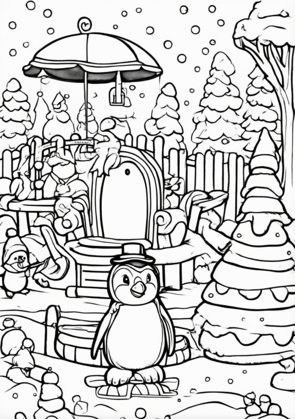 Christmas Penguin Coloring Book Download - 11 Pages