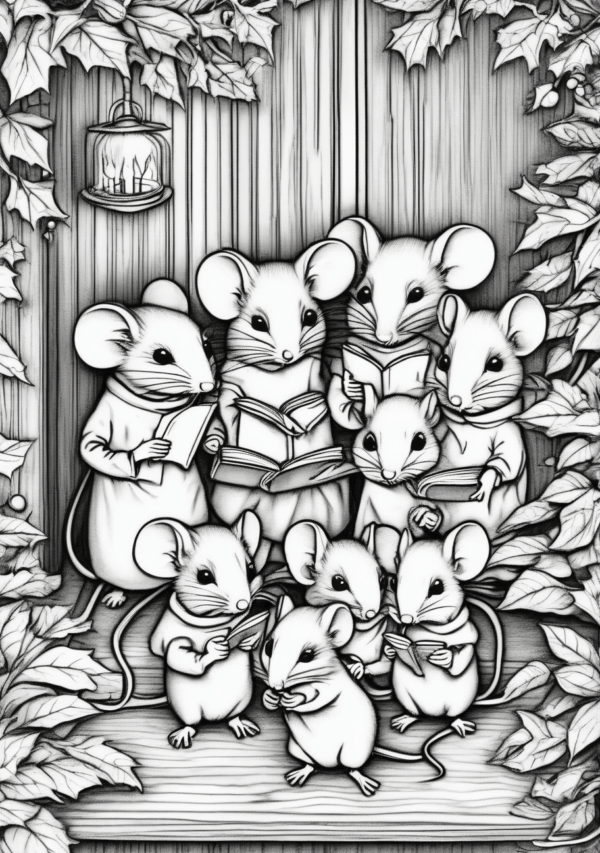 Charming Christmas Mice Coloring Book - 11 Pages