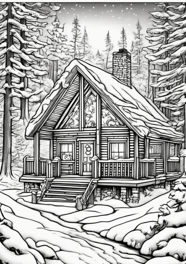 Christmas Coloring Book: Cozy Cabin Scenes - 11 Pages - Image 3