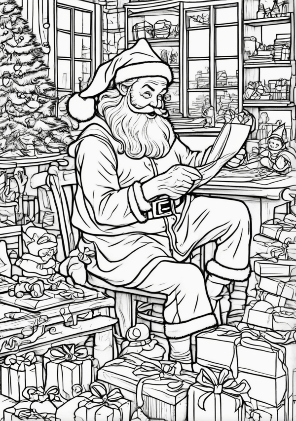 Christmas Coloring Book: Festive Scenes with Santa and Elves - 11 Pages - Image 3