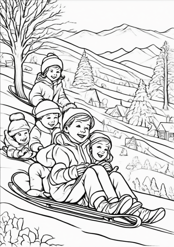 Christmas Sledding Scenes Coloring Book Download - 11 Pages - Image 3