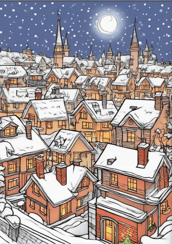 Christmas Village Coloring Book: Cozy Winter Scenes - 11 Pages - Image 4