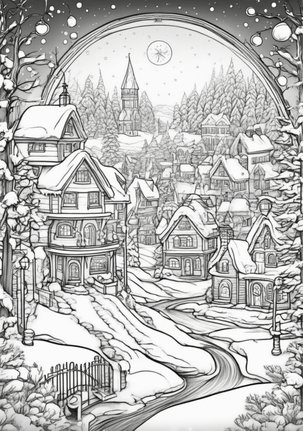 Magical Christmas Village Coloring Book for Creativity - 11 Pages