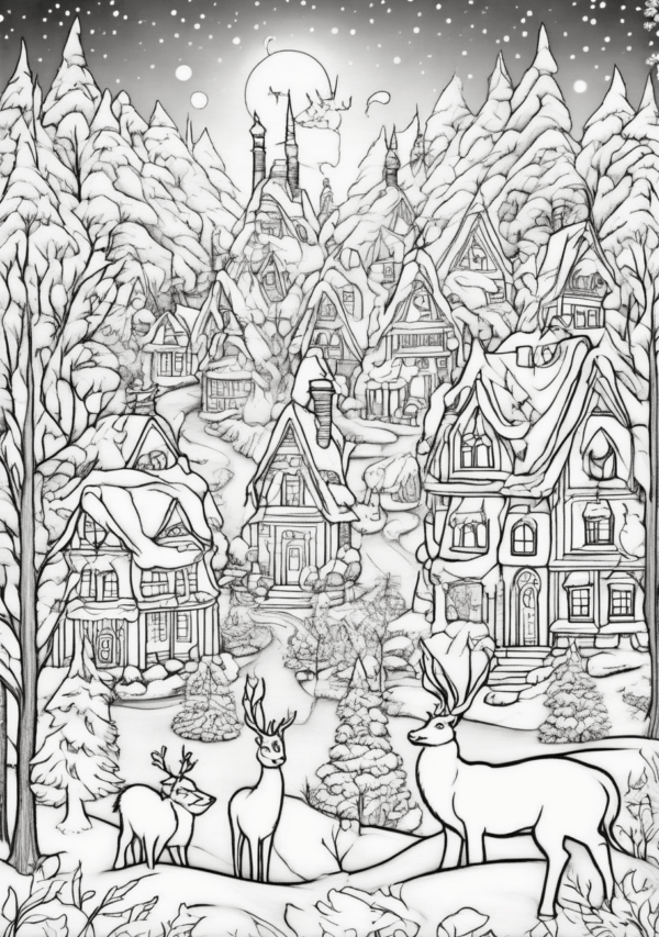 Enchanting Christmas Village Coloring Book - 11 Pages - Image 2