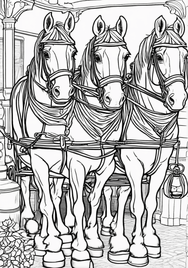 Charming Christmas Horse Carriage Coloring Book - 11 Pages - Image 2