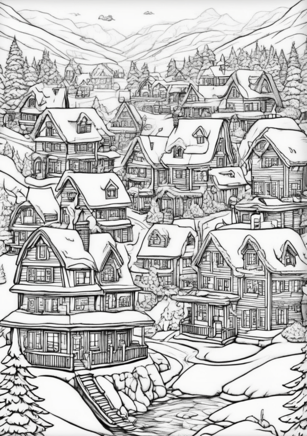 Charming Christmas Village Coloring Pages - 11 Pages