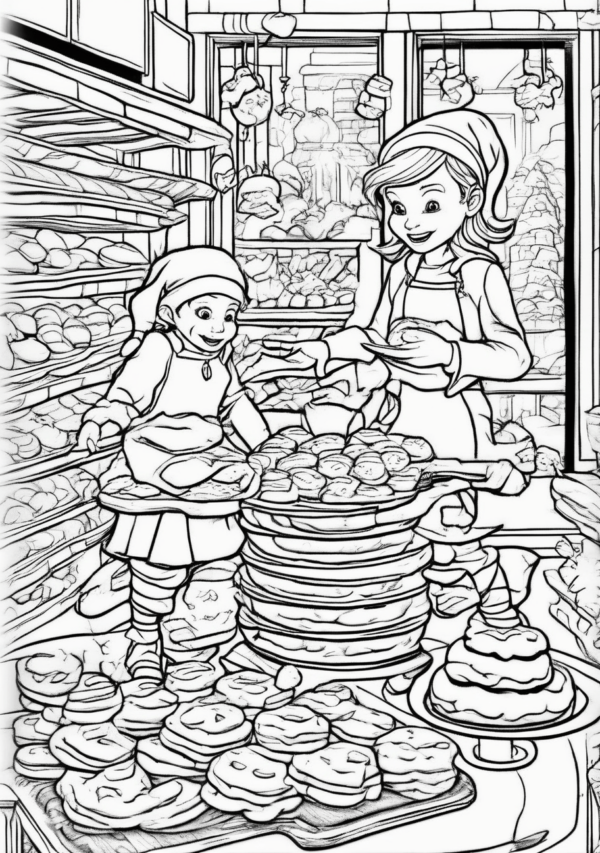 Christmas Coloring Book: Whimsical Bakery Scenes - 11 Pages