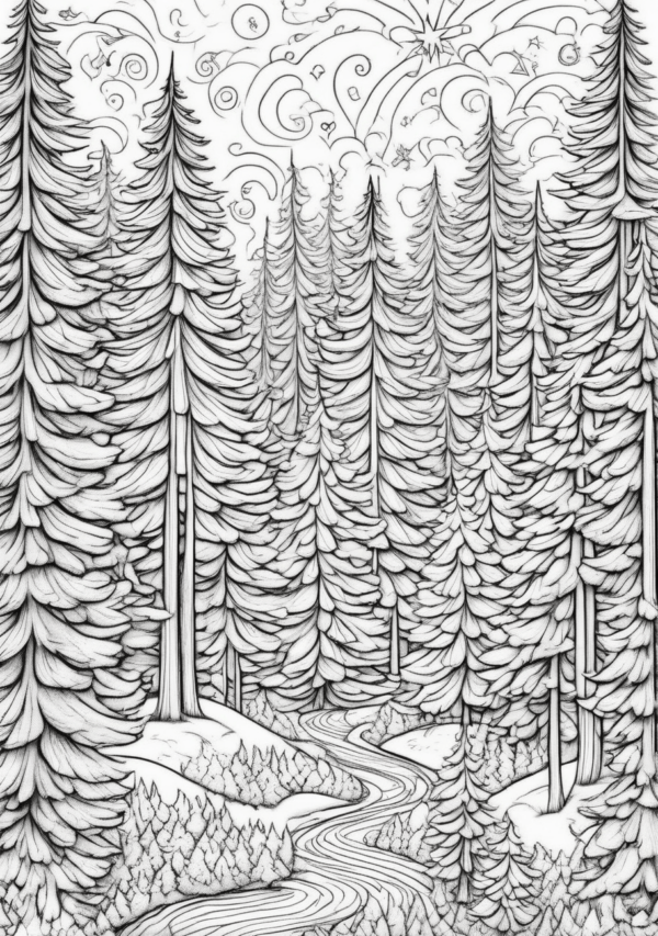 Christmas Forest Scenes Coloring Book - 11 Pages - Image 2