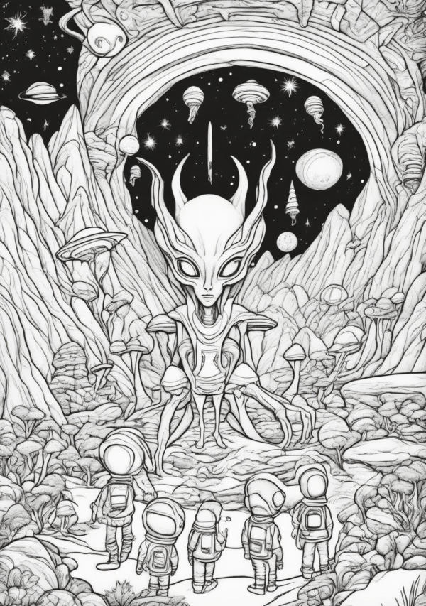 Cosmic Christmas Coloring Book: Unique Alien Holiday Designs - 11 Pages