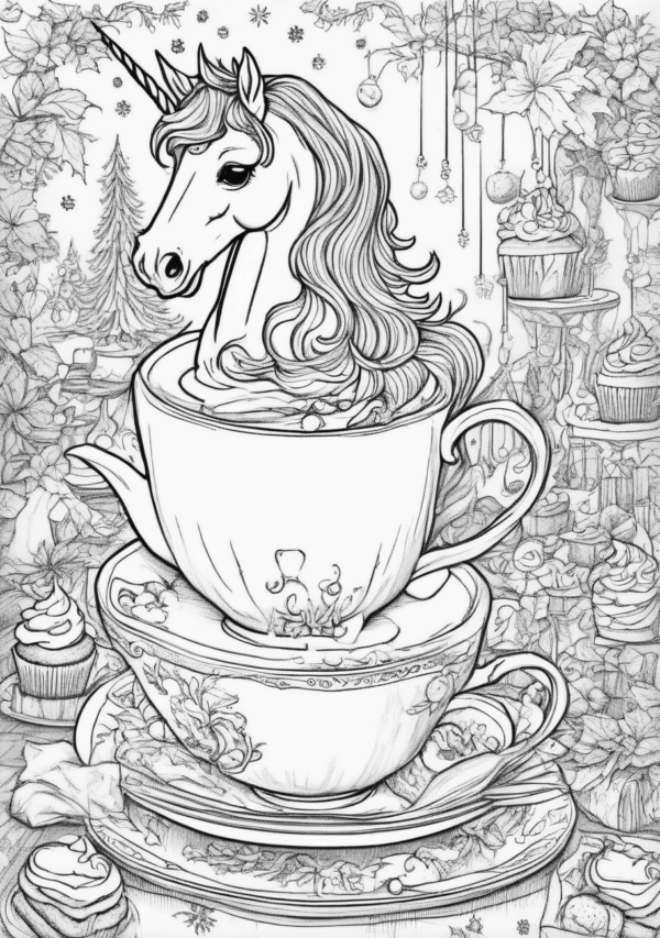 Charming Christmas Unicorn Coloring Book for Relaxation - 11 Pages - Image 2