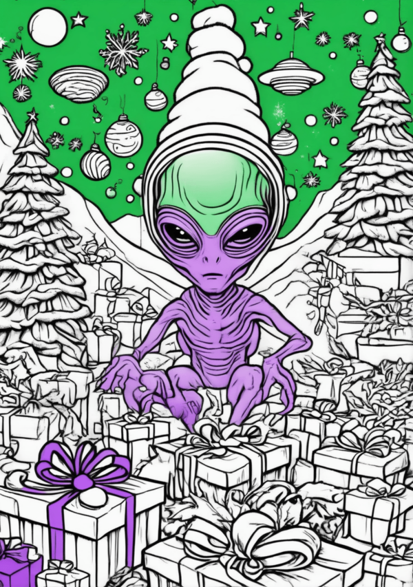 Christmas Alien Coloring Book: Unique Holiday Designs - 11 Pages - Image 2