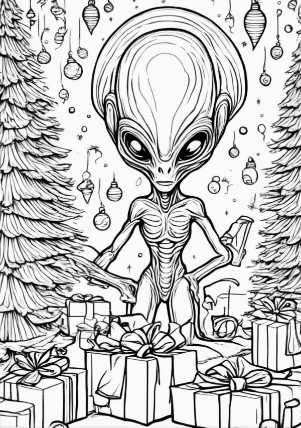 Christmas Alien Coloring Book: Unique Holiday Designs - 11 Pages - Image 3