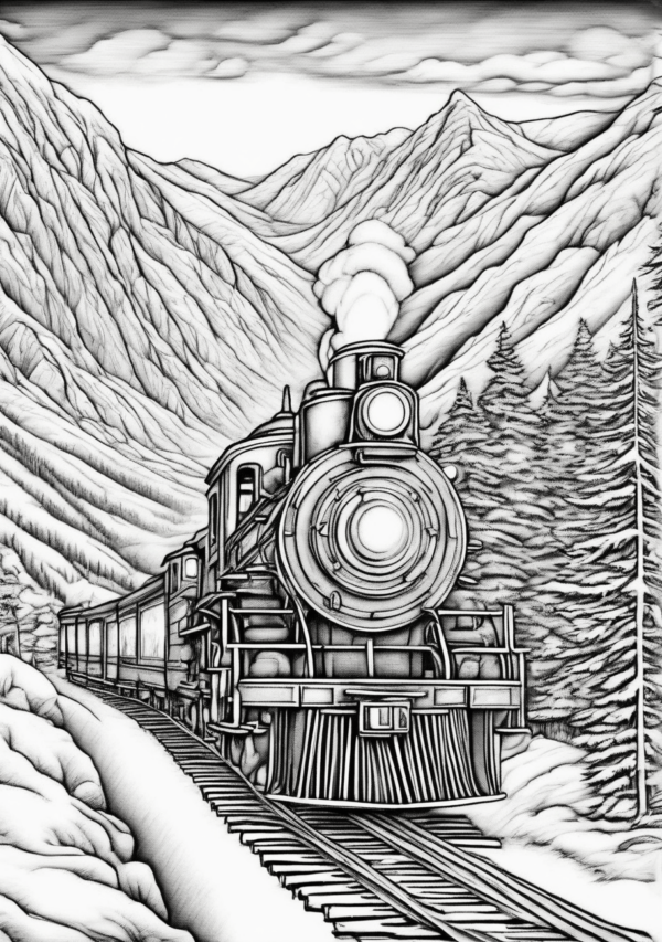 Christmas Train Coloring Book - Beautiful Winter Scenes - 11 Pages - Image 2