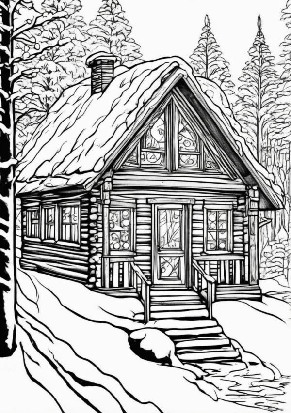 Christmas Coloring Book: Cozy Cabin Scenes - 11 Pages - Image 4