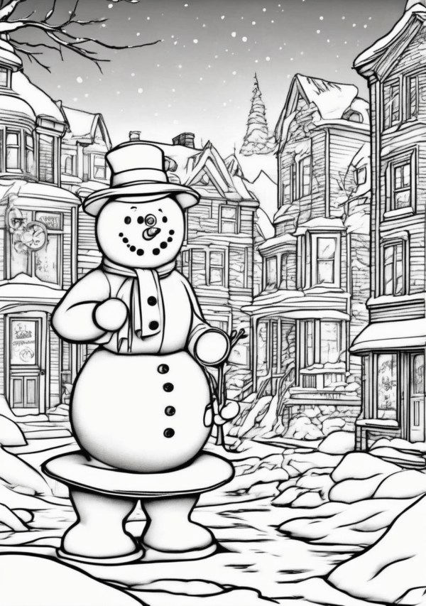 Christmas Coloring Book: Festive Snowman Scenes - 11 Pages - Image 4