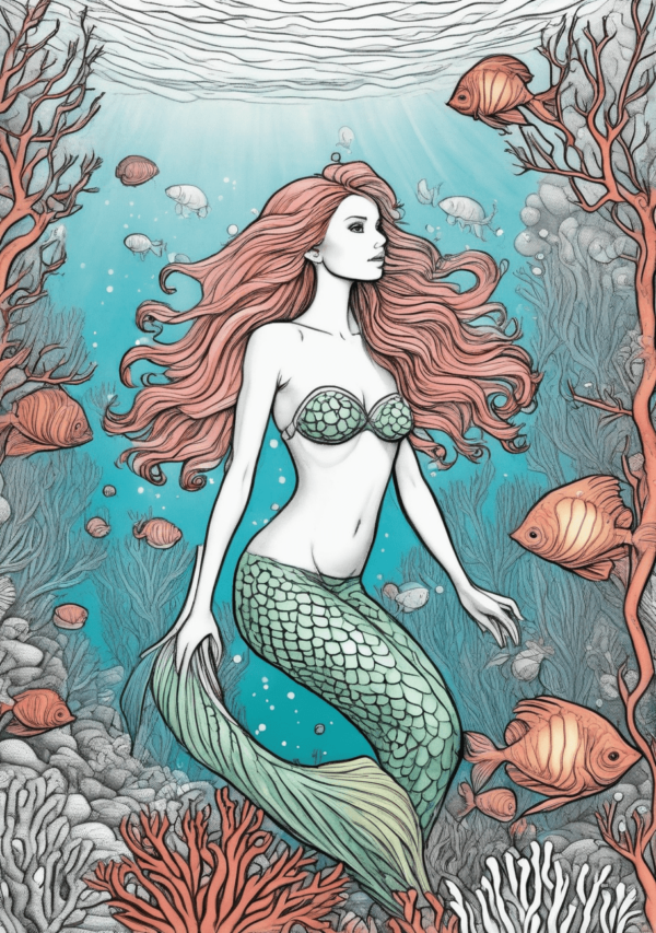 Exquisite Christmas Mermaid Coloring Book - 11 Pages - Image 3