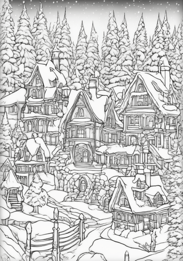 Christmas Village Coloring Book with Intricate Designs - 11 Pages - Image 4