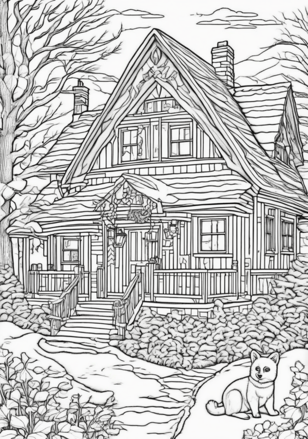 Charming Christmas Cabins Coloring Book - 11 Pages - Image 2