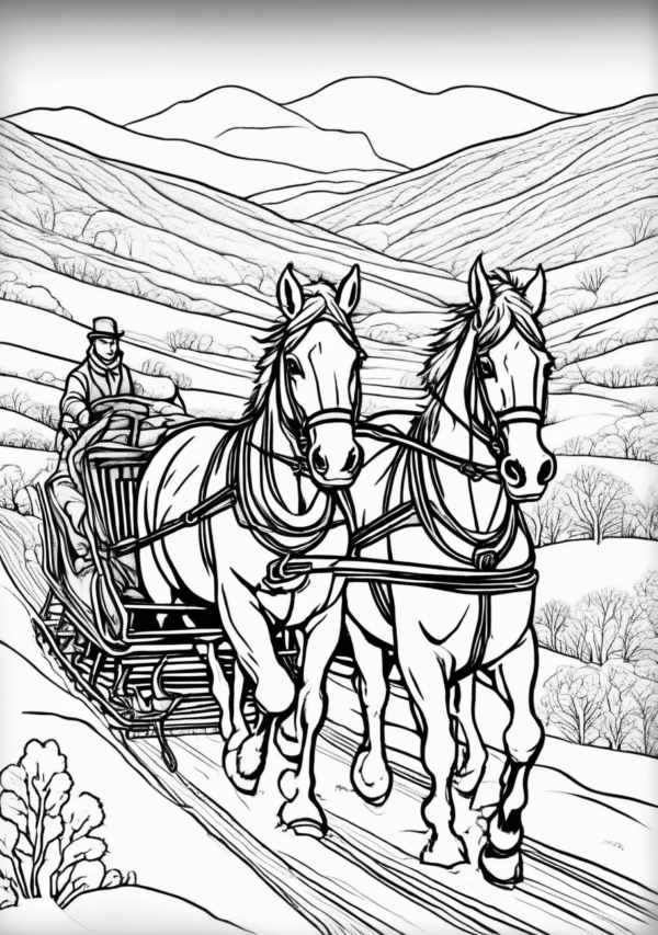 Christmas Horse Sleigh Coloring Book - 11 Pages - Image 2