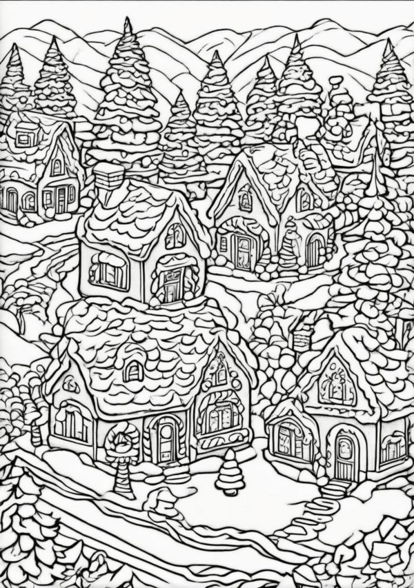 Intricate Christmas Village Coloring Book - Digital Download - 11 Pages - Image 4