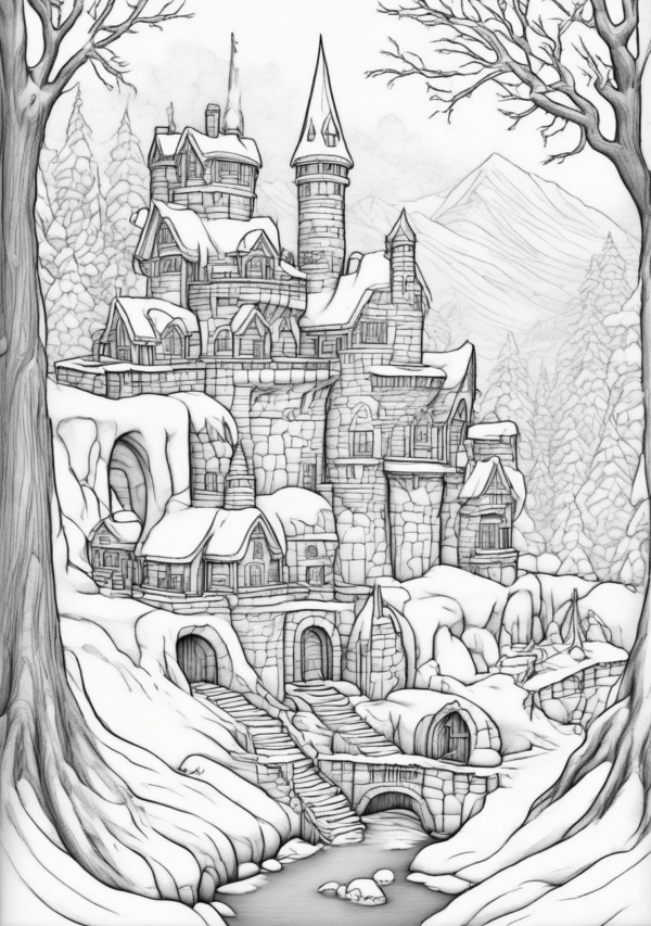 Enchanting Winter Castles Coloring Book - 11 Pages - Image 4