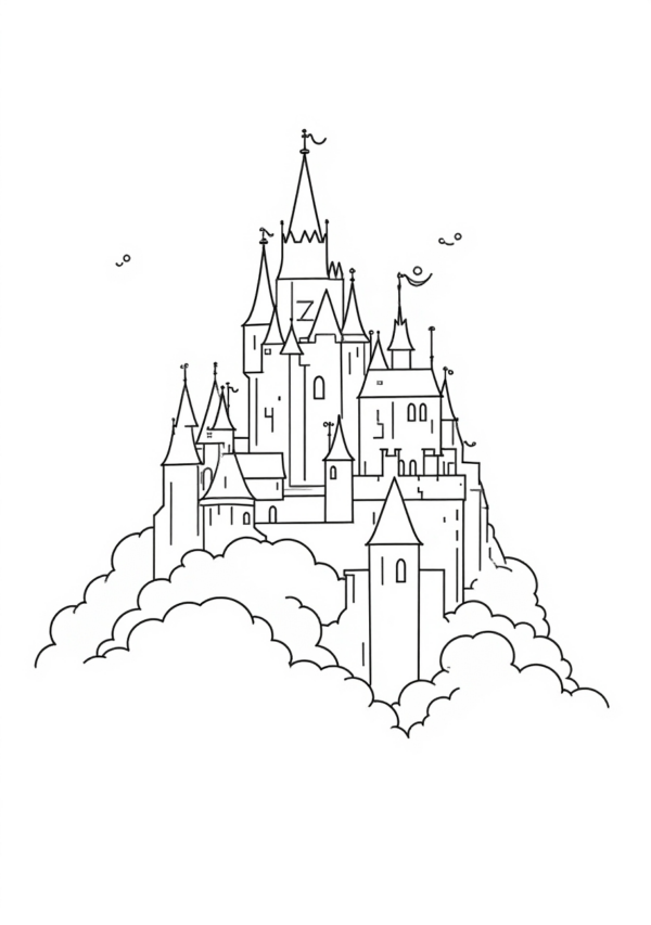 Enchanting Castles in the Clouds Halloween Coloring Book - 11 Pages - Image 4