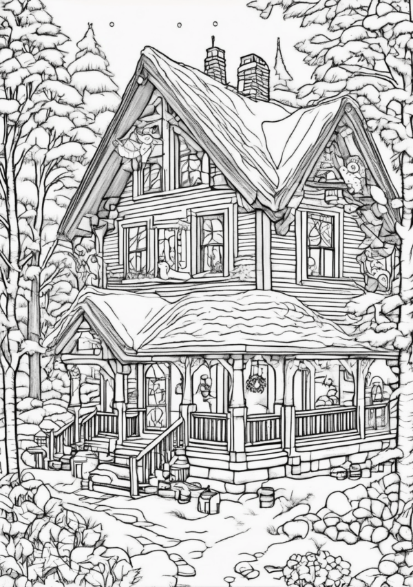 Charming Christmas Cabins Coloring Book - 11 Pages - Image 3