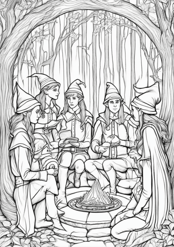 Christmas Coloring Book: Enchanting Elves & Cozy Scenes - 11 Pages