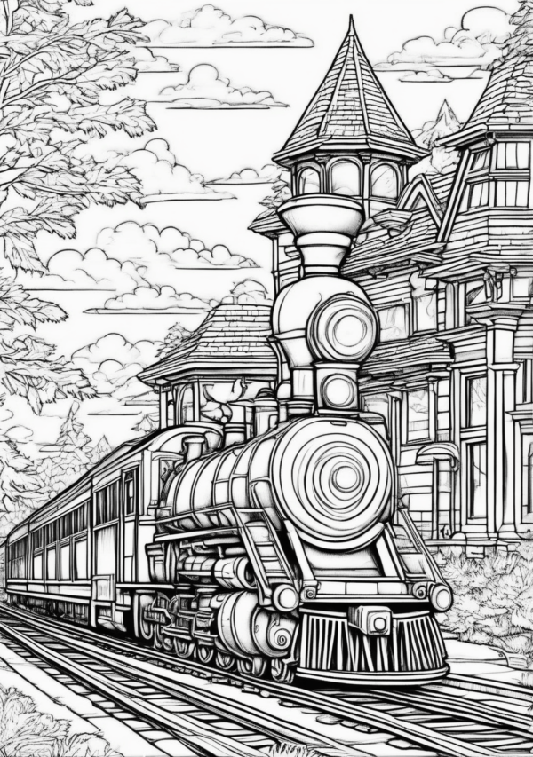 Christmas Train Scenes Coloring Book - 11 Pages - Image 4