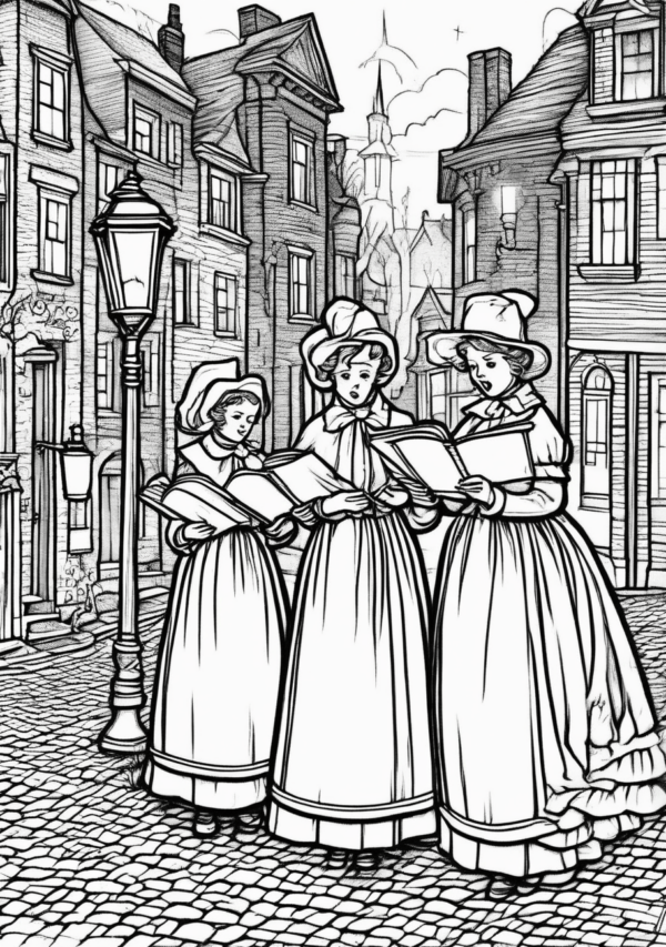 Victorian Christmas Carolers Coloring Book - 11 Pages