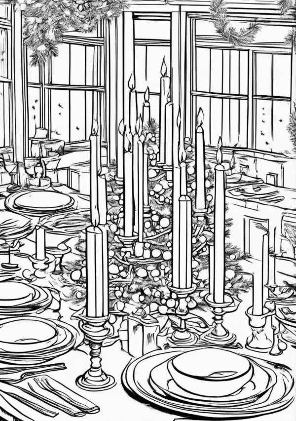 Beautiful Christmas Table Settings Coloring Pages - 11 Pages