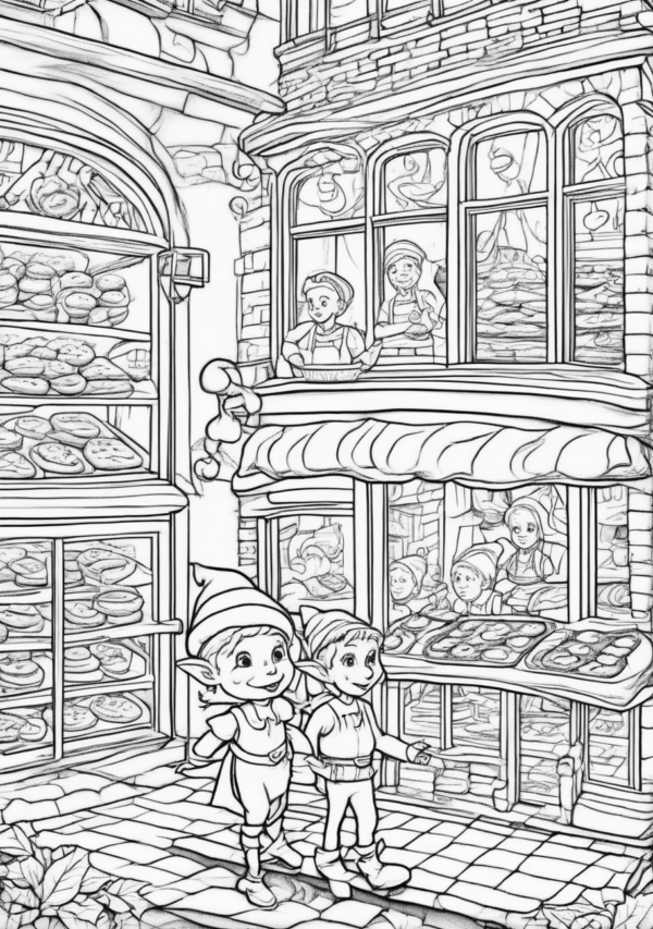 Christmas Coloring Book: Whimsical Bakery Scenes - 11 Pages - Image 2