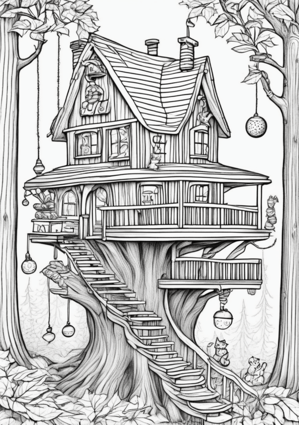 Unique Christmas Treehouse Coloring Designs - 11 Pages - Image 4