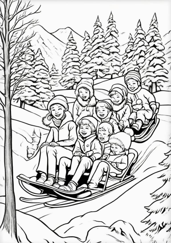 Christmas Sledding Scenes Coloring Book Download - 11 Pages - Image 4