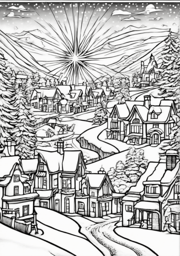 Christmas Village Coloring Book for Creative Relaxation - 11 Pages - Image 2