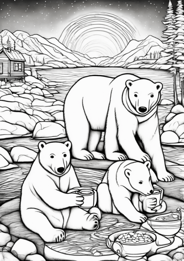 Christmas Polar Bear Coloring Book: Cute Cozy Scenes - 11 Pages - Image 3