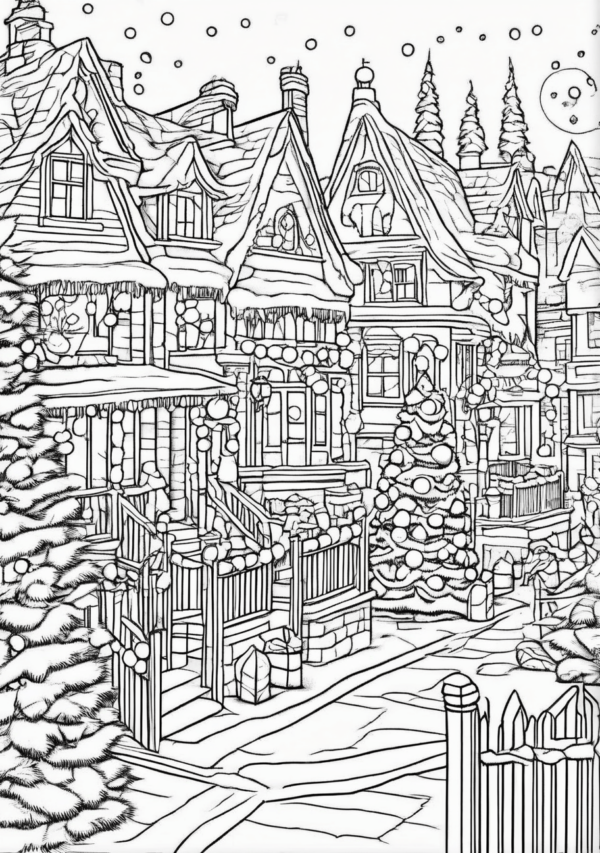 Christmas Village Scenes Coloring Book - 11 Pages