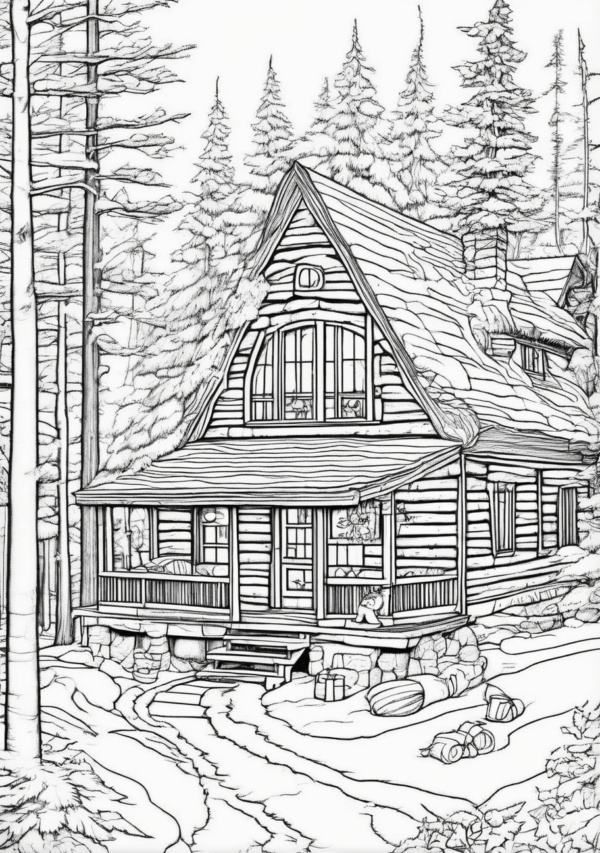 Christmas Cabin Coloring Book Digital Download - 11 Pages - Image 4