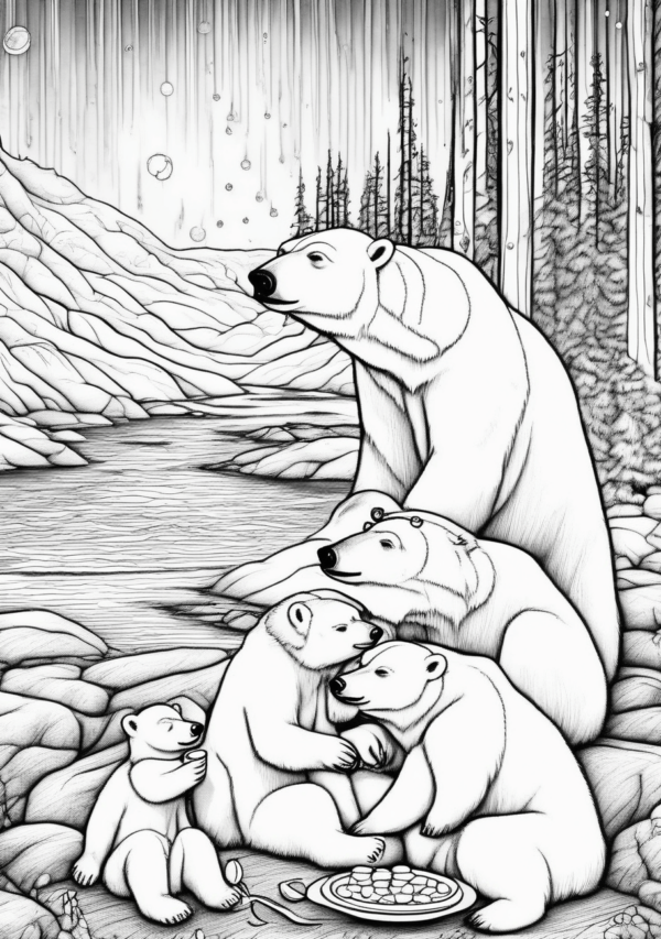 Christmas Polar Bear Coloring Book: Cute Cozy Scenes - 11 Pages - Image 4