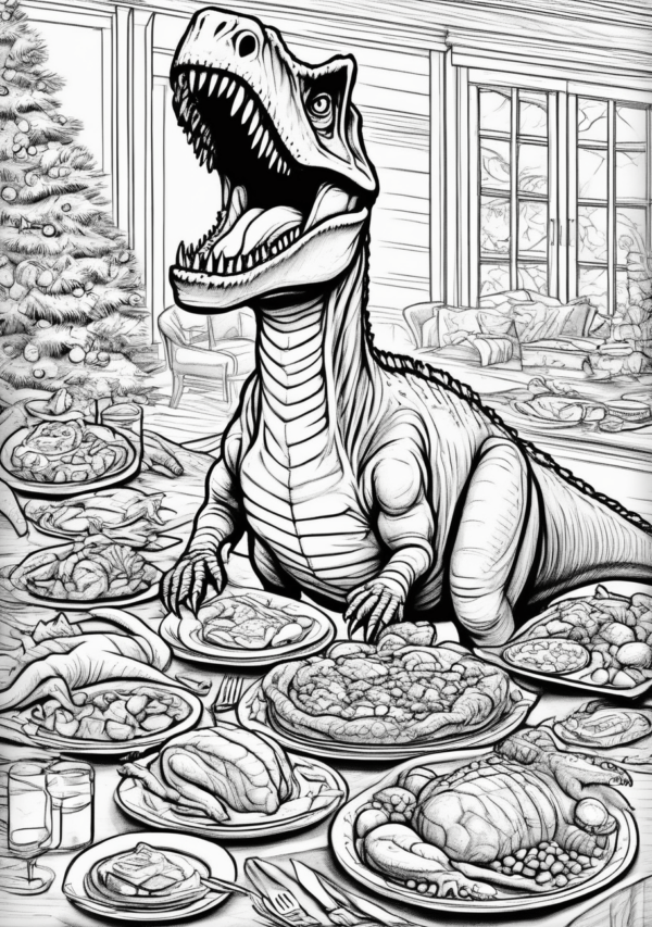 Christmas Dinosaur Coloring Book - 11 Pages - Image 4