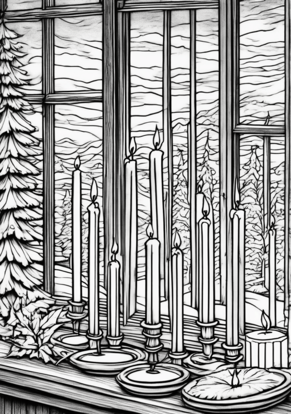 Christmas Candle Scenes Coloring Book - 11 Pages - Image 4