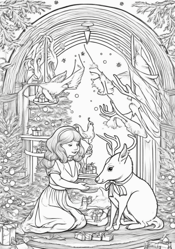 Christmas Magic Coloring Book: Nature and Fantasy Scenes - 11 Pages - Image 2