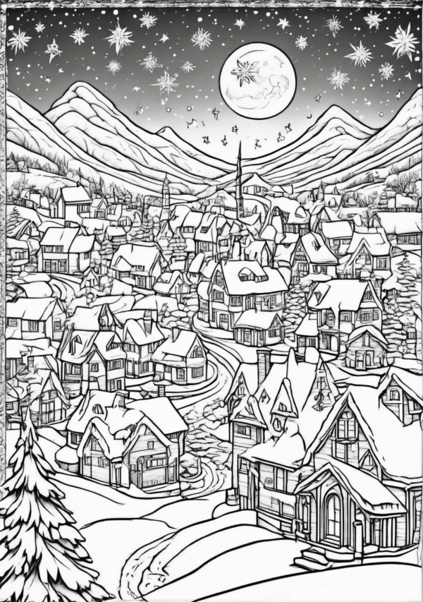 Christmas Village Coloring Book for Creative Relaxation - 11 Pages - Image 3