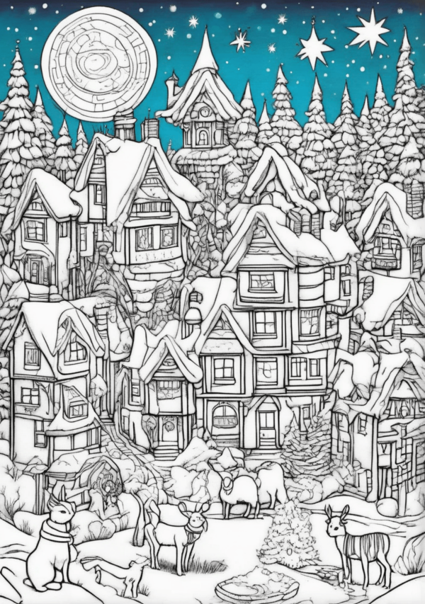 Enchanting Christmas Village Coloring Book - 11 Pages - Image 3