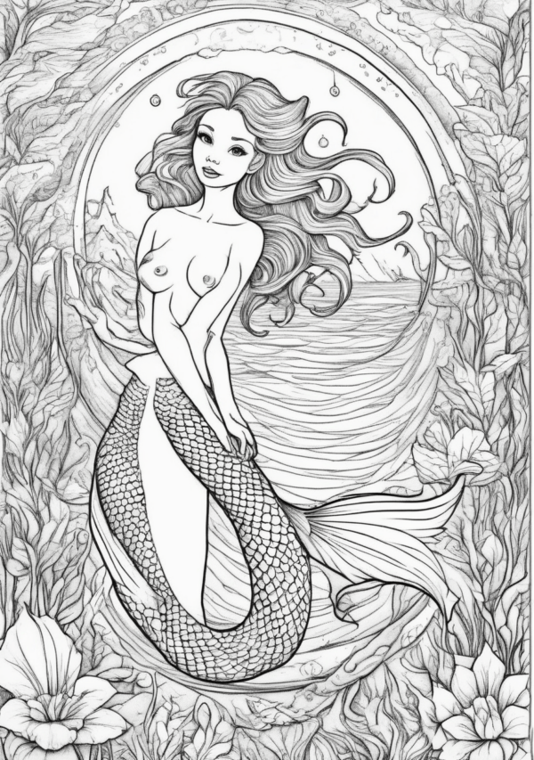 Beautiful Christmas Mermaid Coloring Book - 11 Pages - Image 4