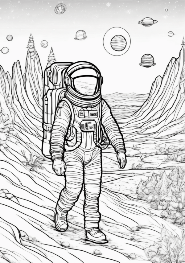 Christmas Coloring Book with Space Theme Designs - 11 Pages